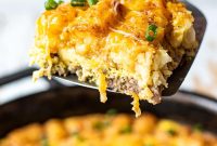 Cheesy Tater Tot Breakfast Casserole with Sausage and Eggs