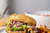 Sweet Chili Ground Chicken Burgers with Sesame Slaw