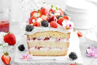 Mixed Berry Swirl Ice Cream Cake with Vanilla Pound Cake