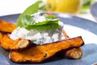 Paprika Sweet Potato Wedges with Minted Feta Yogurt