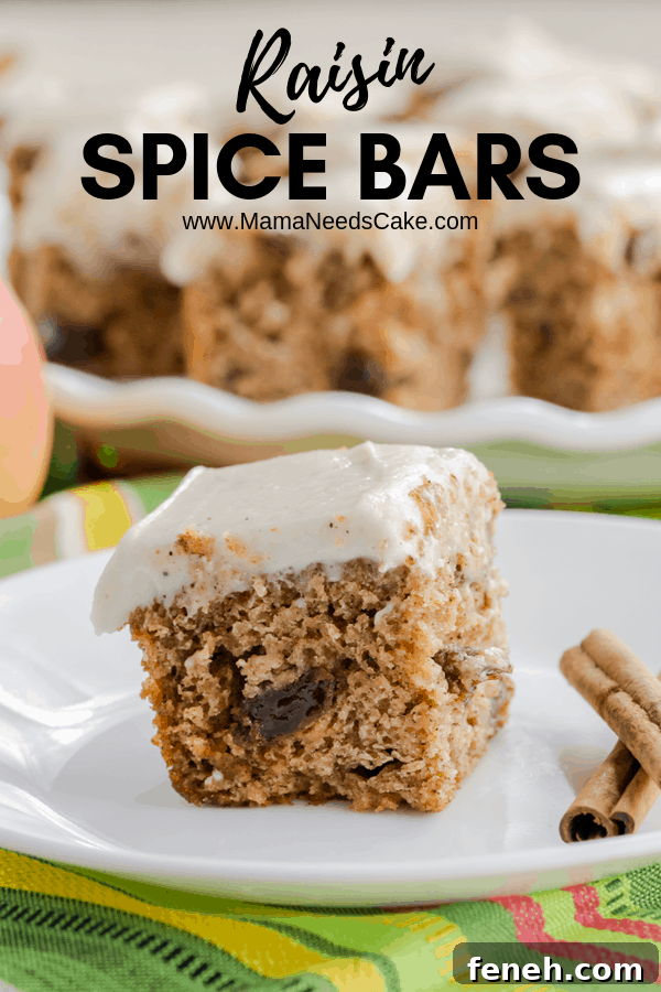 Flavors of cinnamon, allspice, and nutmeg make these raisin spice cake bars flavorful. The addition of applesauce makes these cake bars moist and delicious! The brown sugar cream cheese frosting creates a creamy and smooth topping for this already delicious dessert.