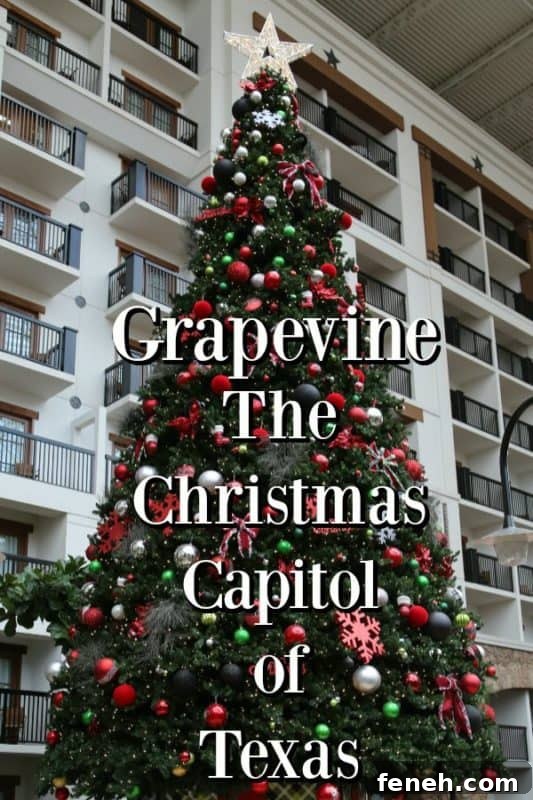 Grapevine The Christmas Capitol of Texas over a giant Christmas Tree