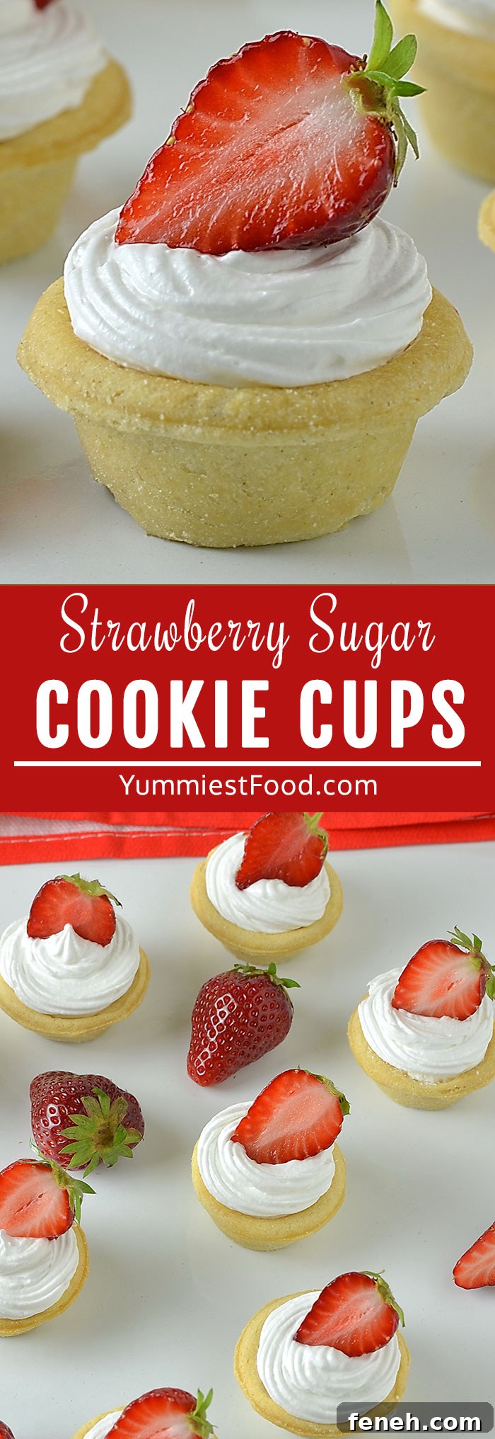 Strawberry Cheesecake Cookie Cups: Mini No-Bake Dessert Recipes 5 Strawberry Cheesecake Sugar Cookie Cups are an easy sugar cookie cup with creamy cheesecake filling, whipped cream and fresh strawberries! A bite-size sugar cookie cups perfect for parties and gatherings!