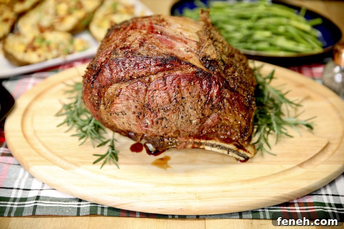 Grilled Prime Rib Roast on a cutting board.