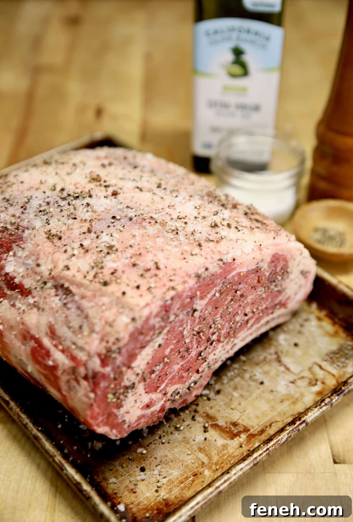 Seasoned prime rib roast for grilling.