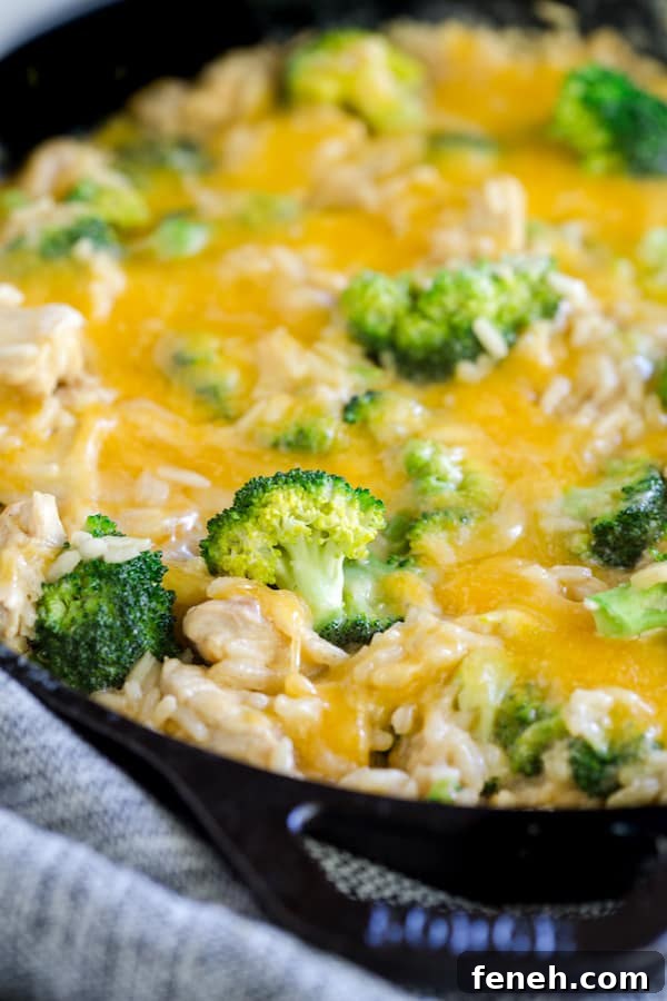 One Skillet Broccoli Cheddar Chicken Rice