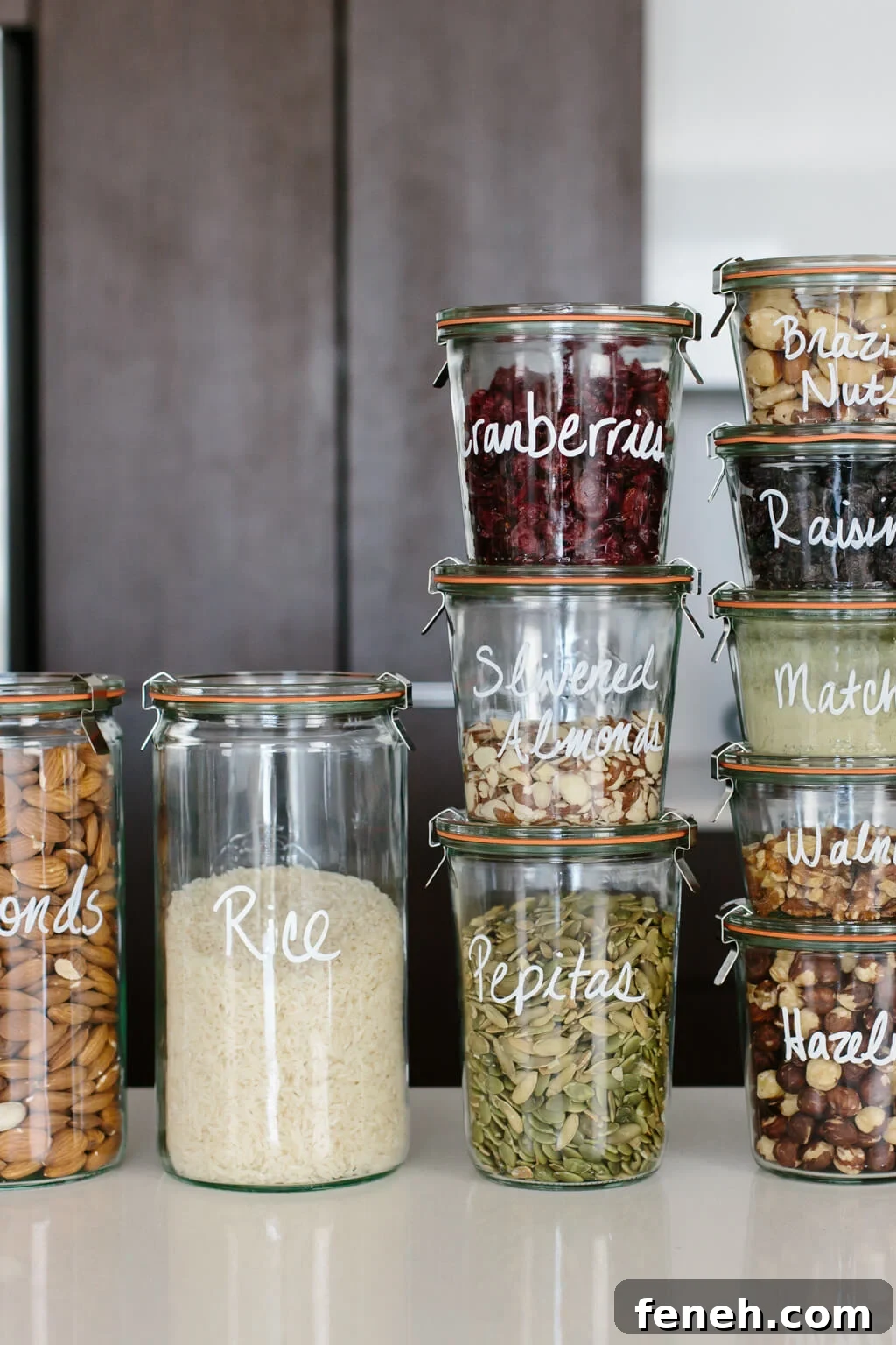 Pantry organization ideas - well-stocked glass jar pantry.