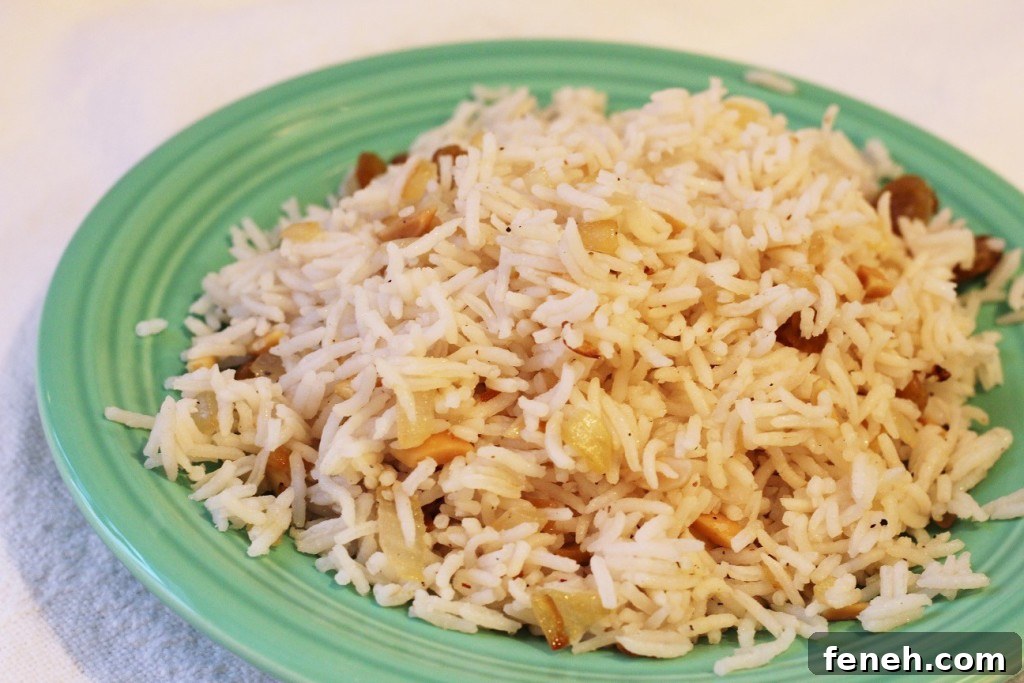 Green plate of vanilla rice pilaf