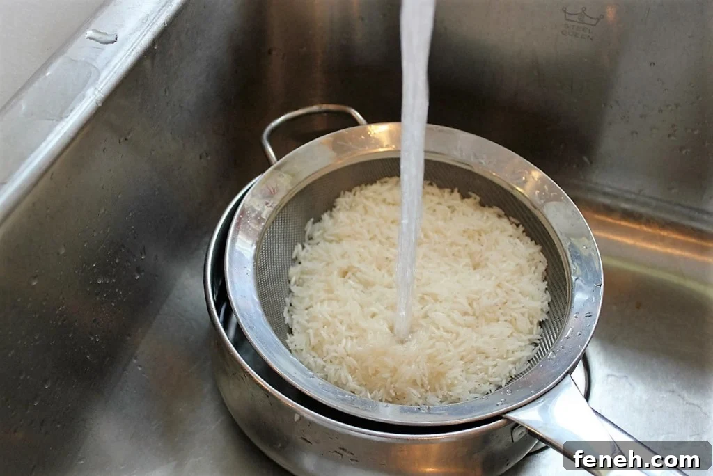 Rinsing Rice for Vanilla Rice Pilaf