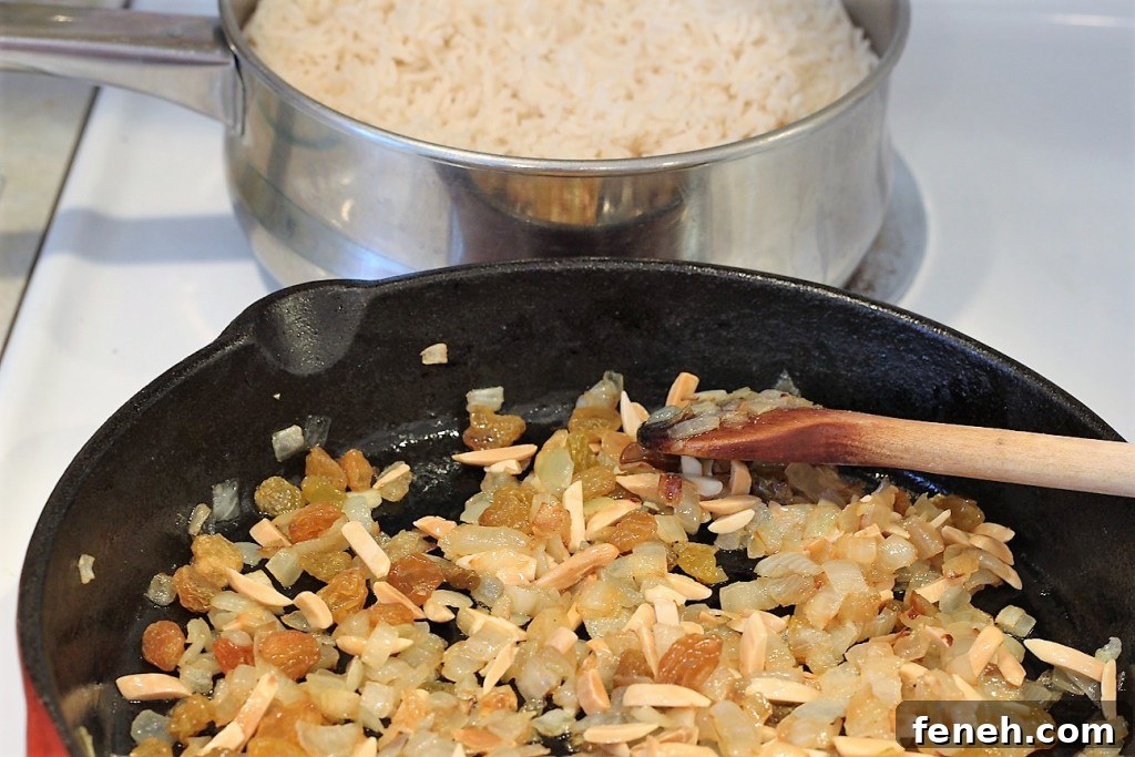 almonds and raisins for vanilla rice pilaf