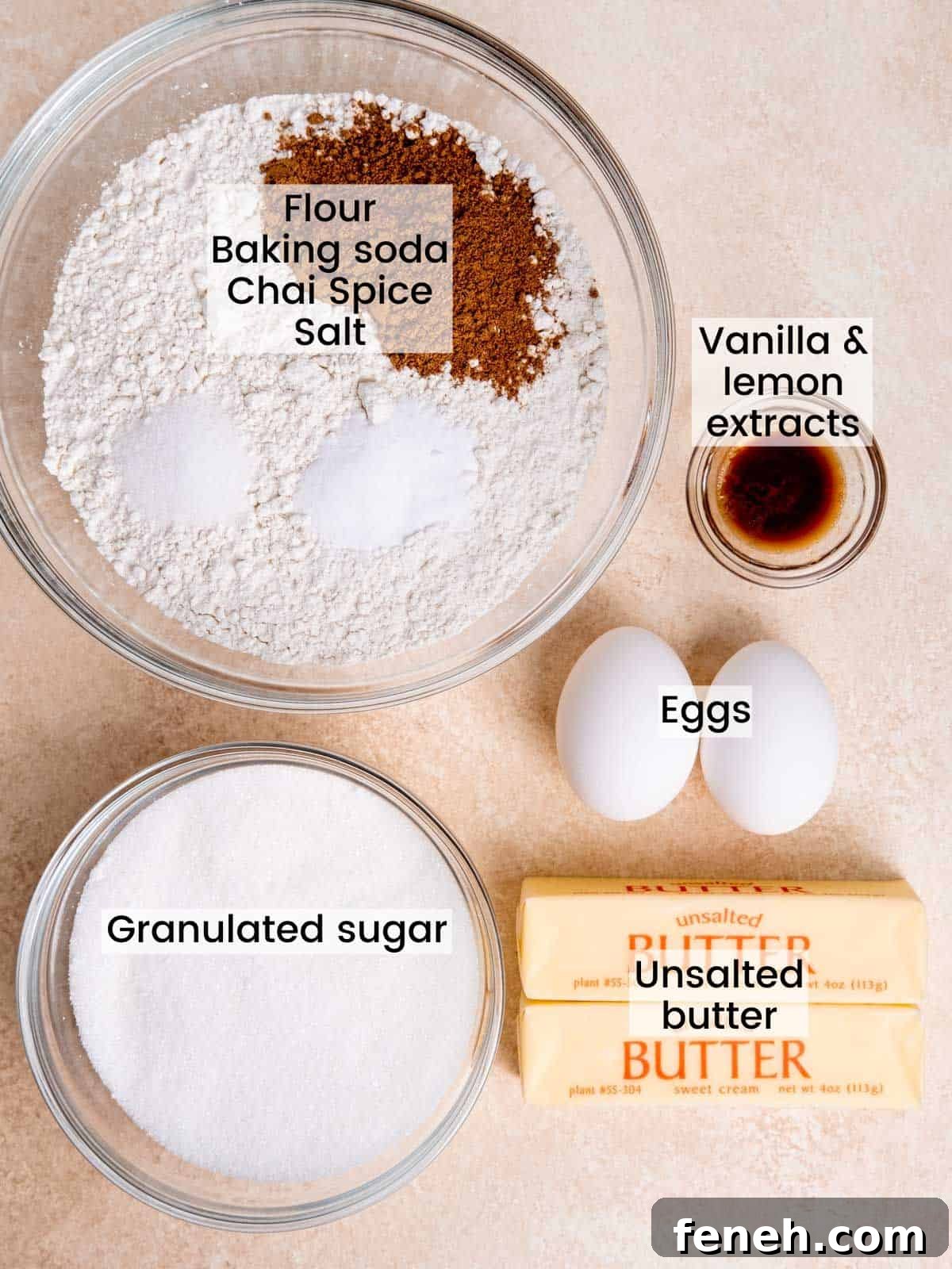 Ingredients needed to make chai cookies.