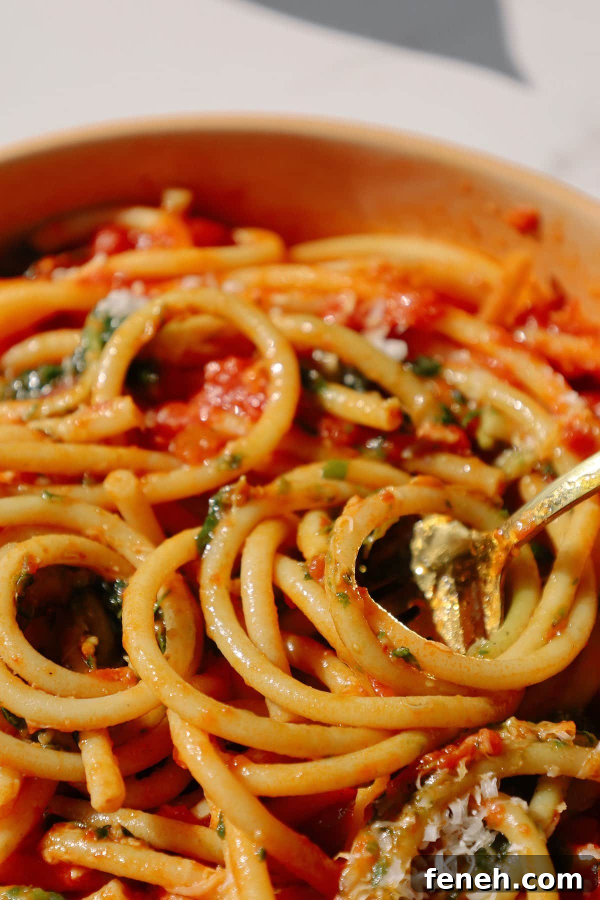 close up of pasta pomodoro