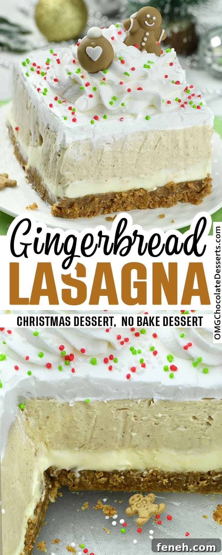 This layered dessert combines ginger snaps crust, cheesecake layer, creamy and smooth gingerbread pudding layer with ginger and warm spices. 