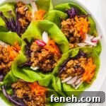 A close up view of a platter of vegetarian lettuce cups.