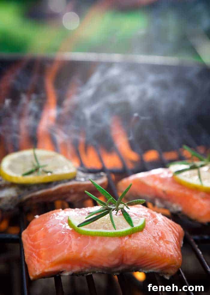lemon salmon smoking on grill