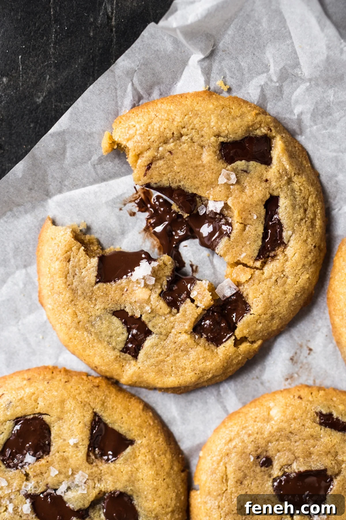 Flourless cookies with chocolate chunks and flaky sea salt