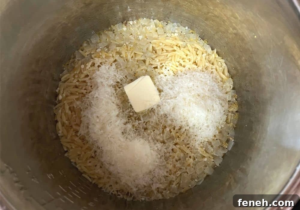 freshly cooked orzo with butter and parmesan cheese added.