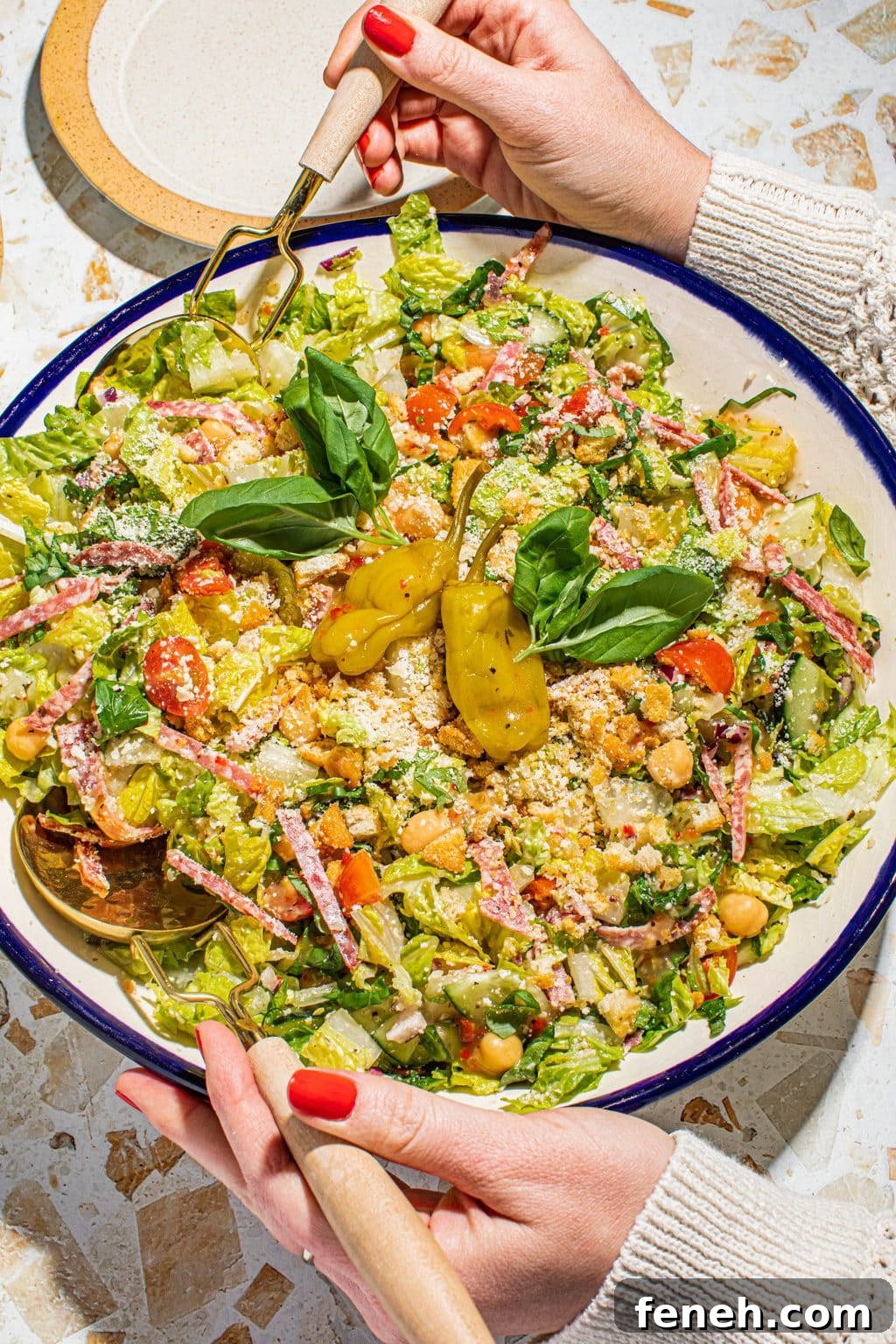 Italian chopped salad in large bowl