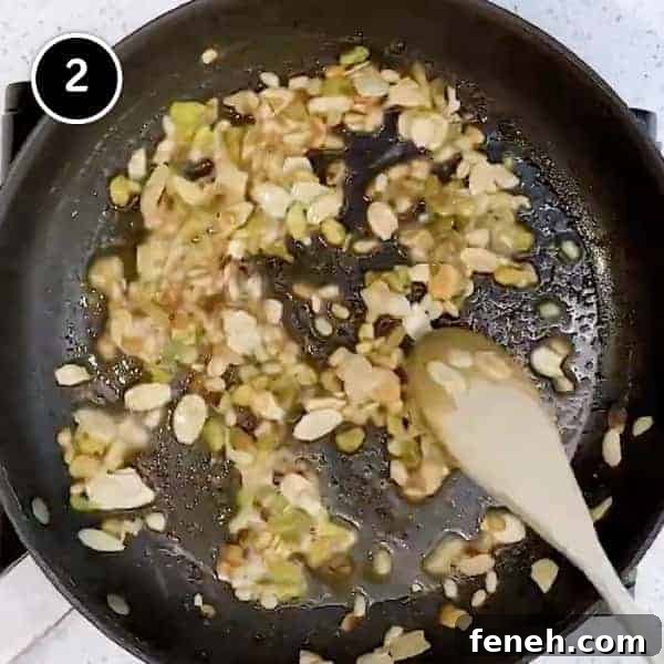 Frying nuts in butter in a small frying pan