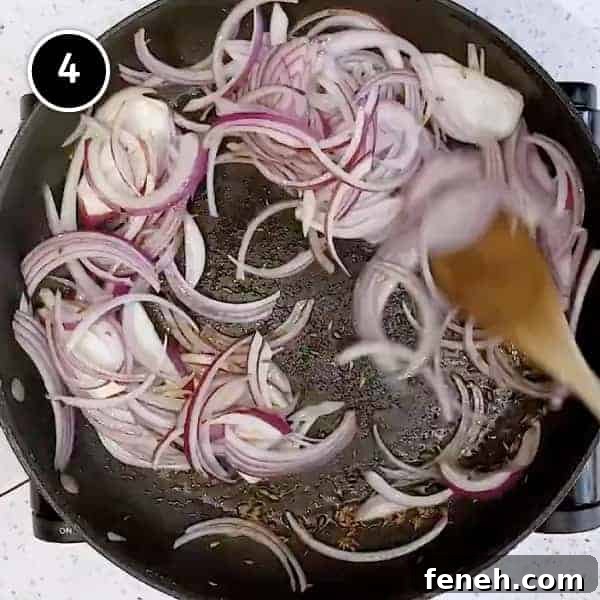 Frying onion in a small pan