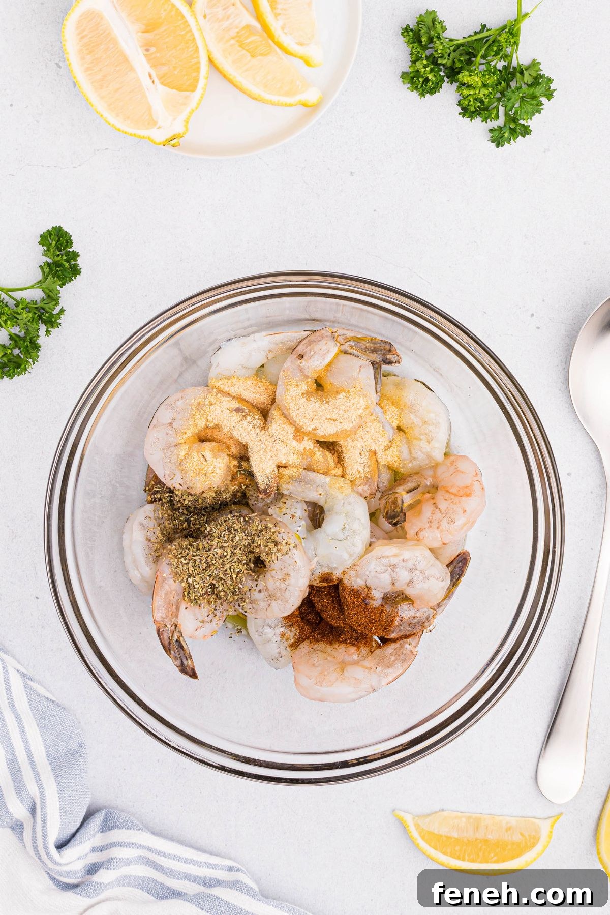 Raw shrimp seasoned in a bowl