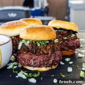 Smoked Birria Burgers assembled and ready to devour.