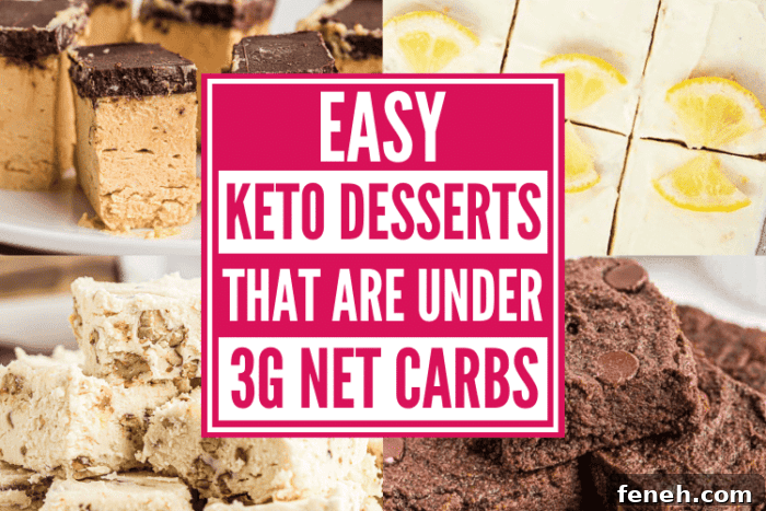 collage of four easy keto desserts under 3g net carbs
