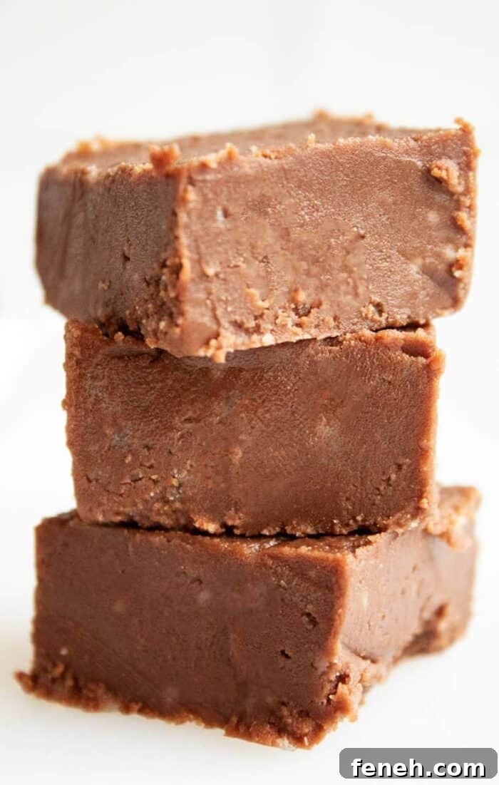 closeup of three pieces of keto chocolate fudge