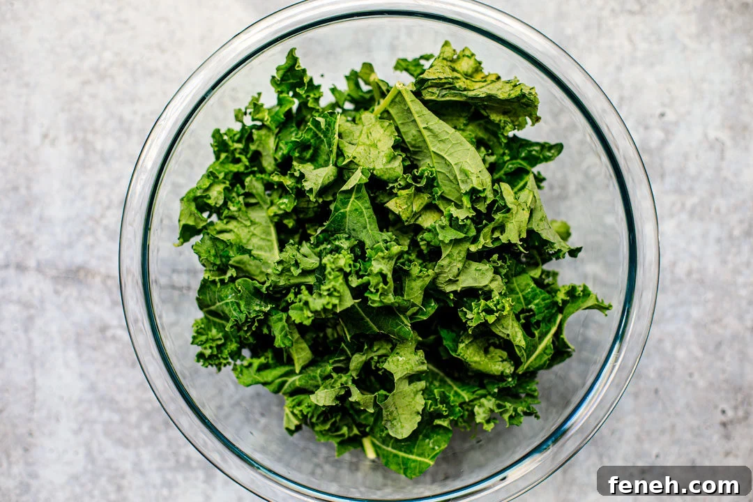 Bowl of torn kale.