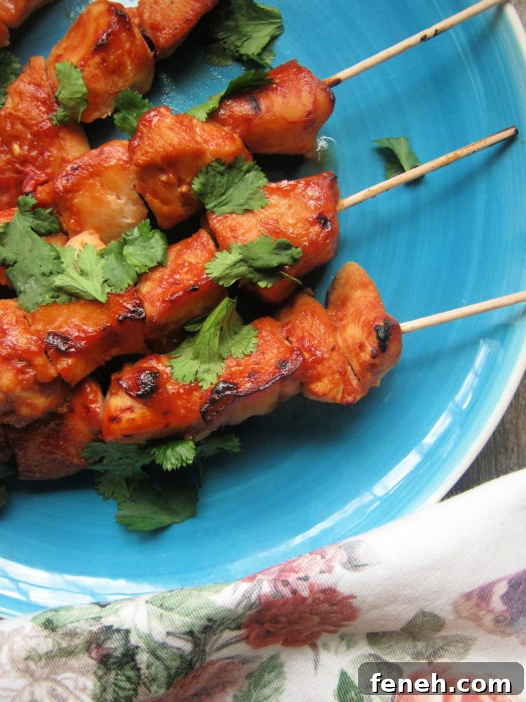 over head view of the sweet and spicy chicken kebabs