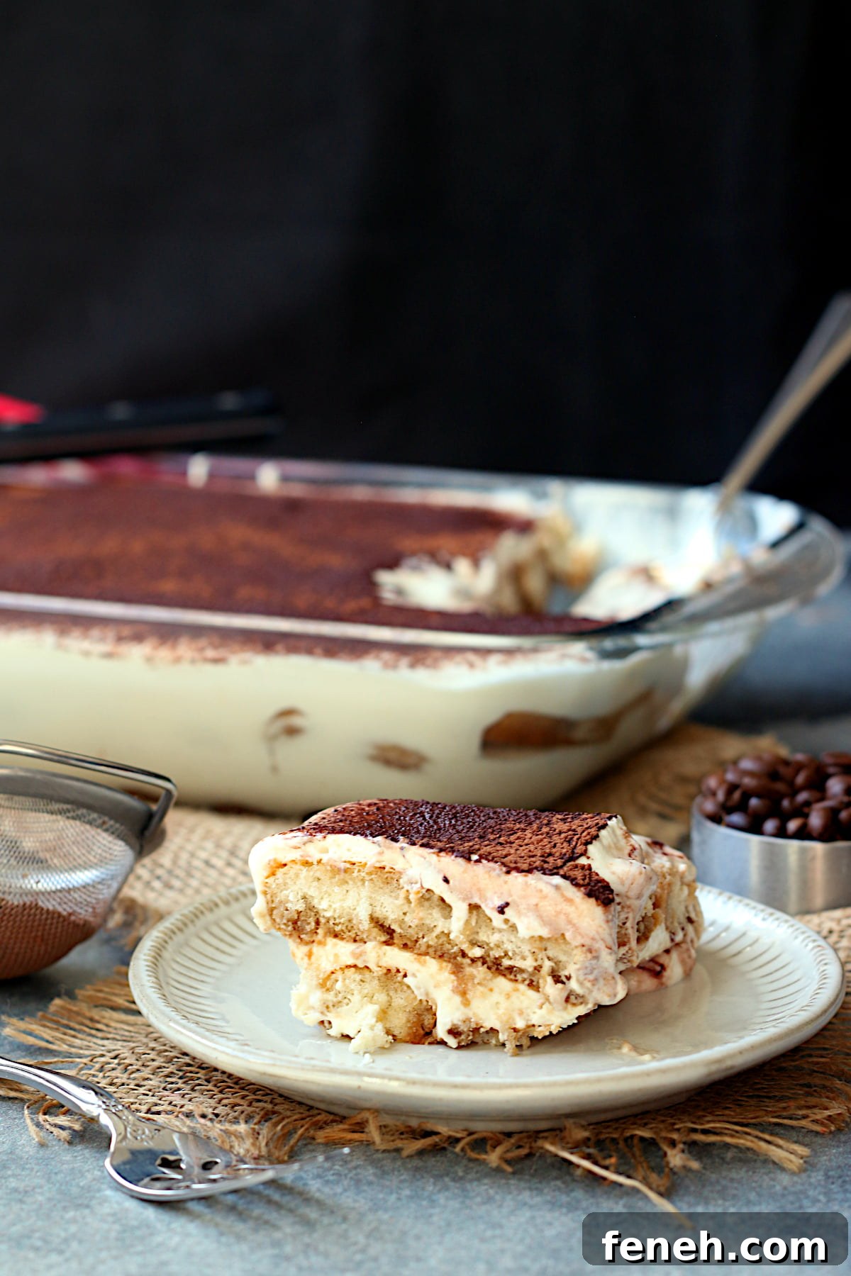 Cottage Cheese Tiramisu on a small white plate.