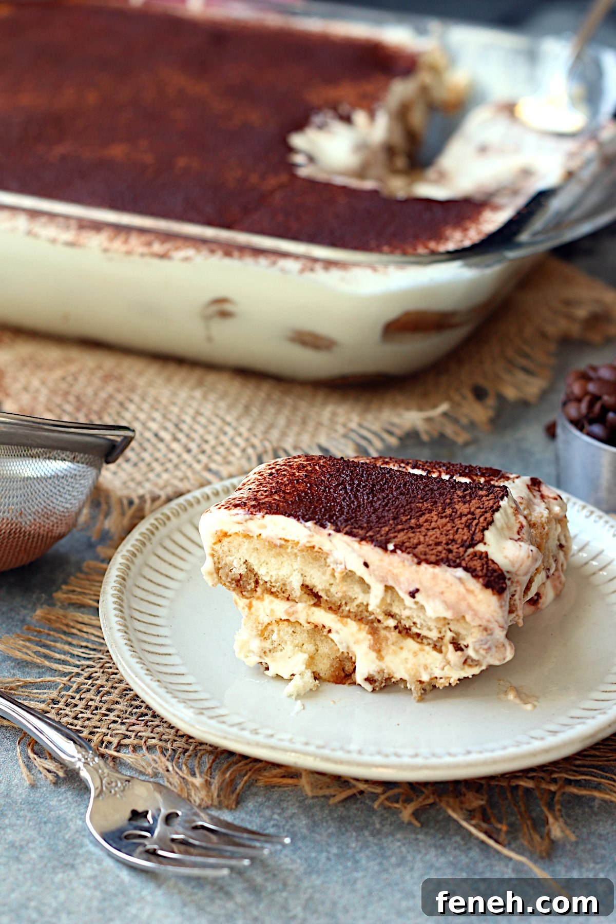 Cottage Cheese Tiramisu on a small white plate.