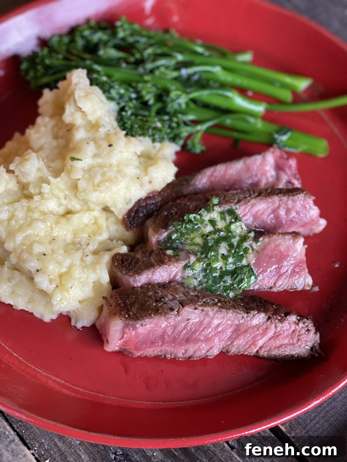 close up on ribeye on a plate