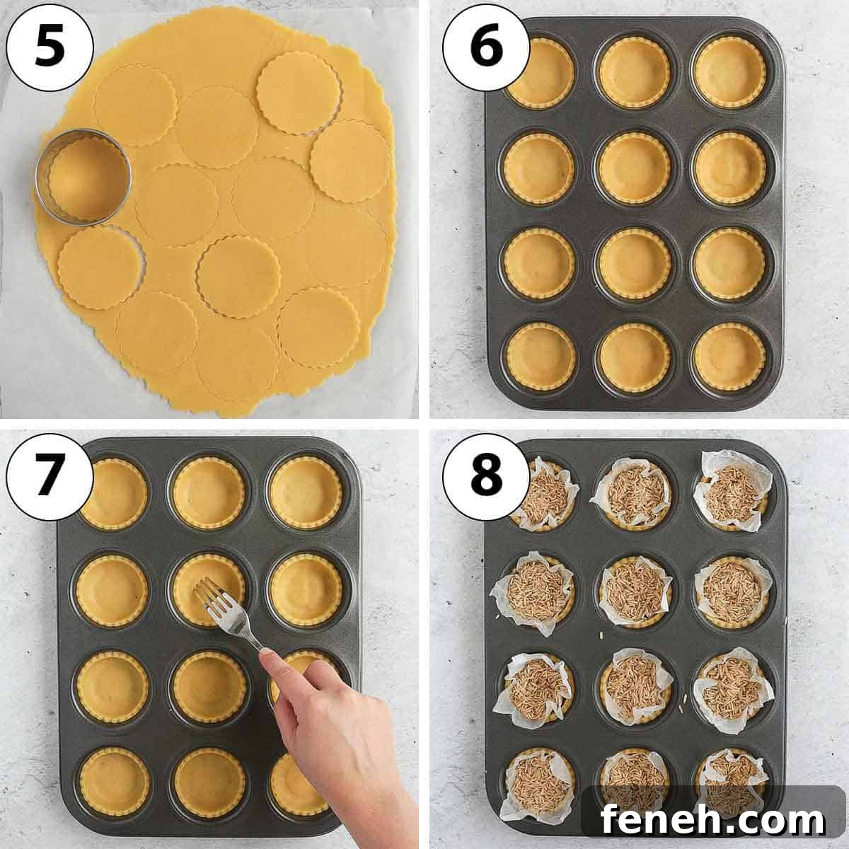 Process Shot collage: lining the muffin pan with the pastry.
