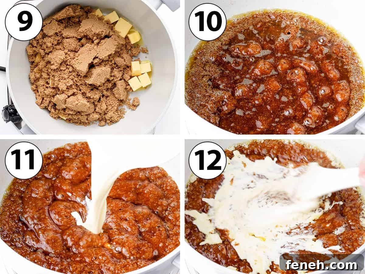 Process Shot Collage: cooking the butter and sugar then mixing in the cream.