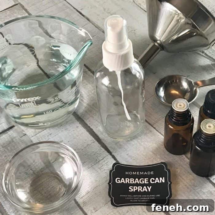 DIY trash can deodorizer spray made with essential oils