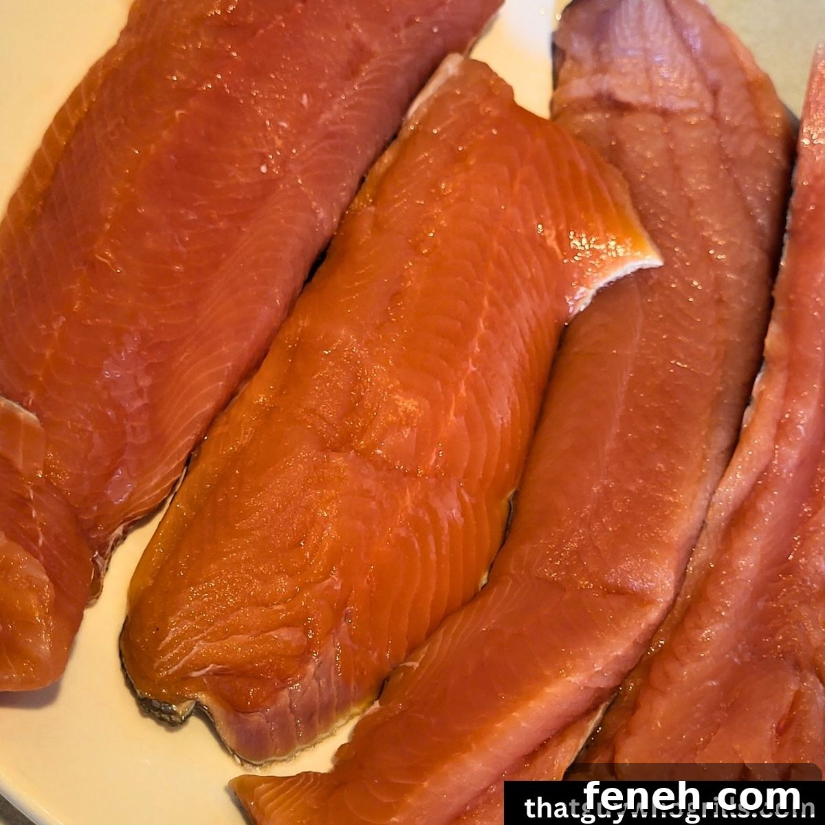 Salmon fillets raw on a plate