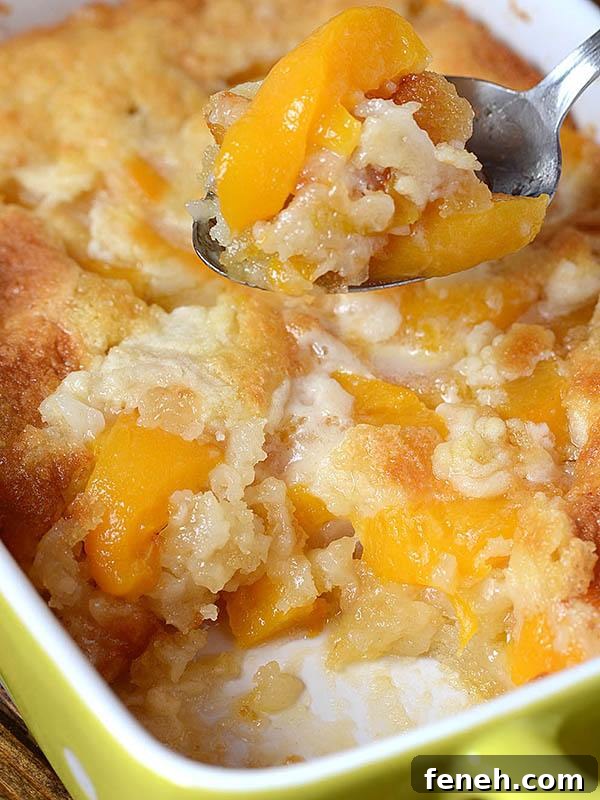 Casserole full with Peach Cobbler.