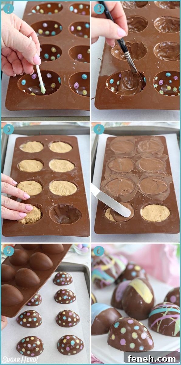 Six-photo collage showing how to make Peanut Butter Easter Eggs