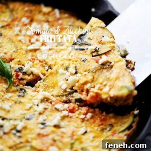 A slice of zucchini frittata being lifted from a cast iron skillet.
