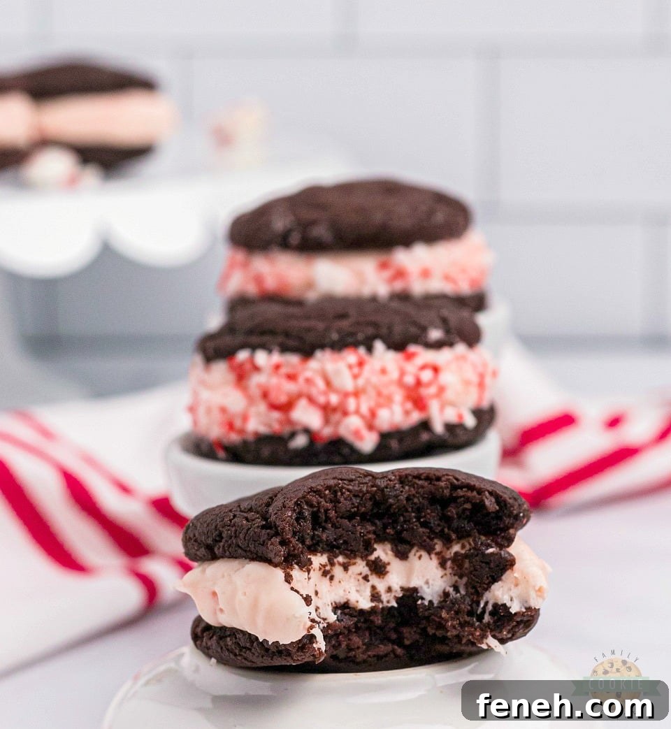 Holiday Peppermint Chocolate Sandwich Cookies.
