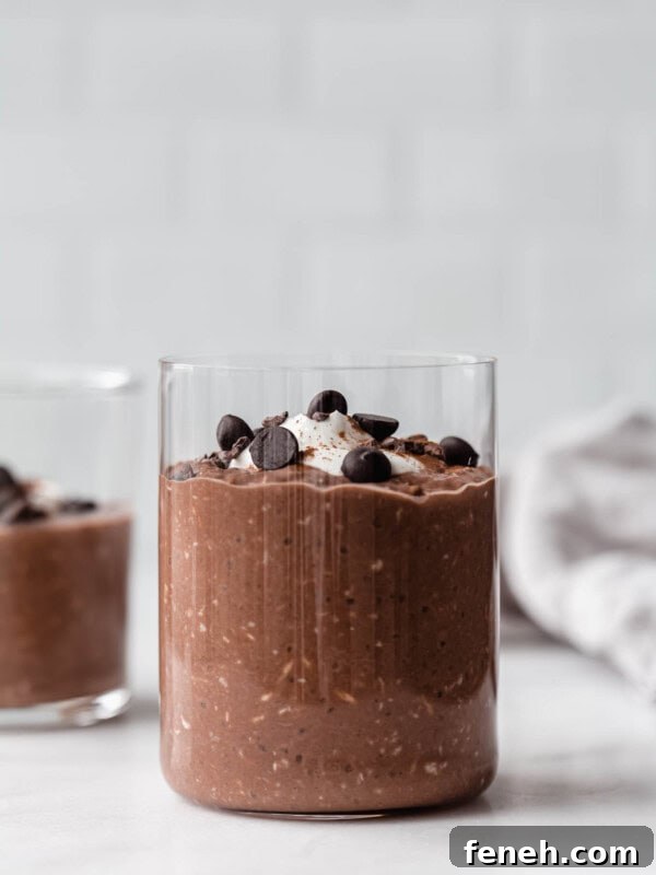 a cup of overnight oats topped with chocolate chips