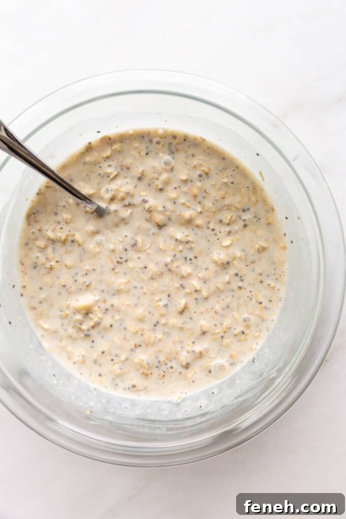 banana overnight oats in a mixing bowl