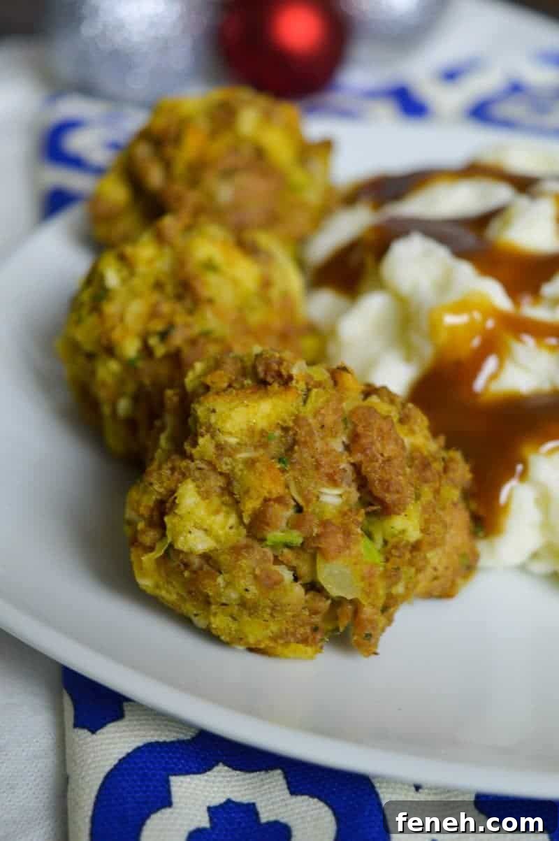 If you’re looking for an easy appetizer to bring to a potluck or holiday dinner, these Turkey and Stuffing Balls are a wonderful option.