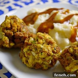 If you’re looking for an easy appetizer to bring to a potluck or holiday dinner, these Turkey and Stuffing Balls are a wonderful option.