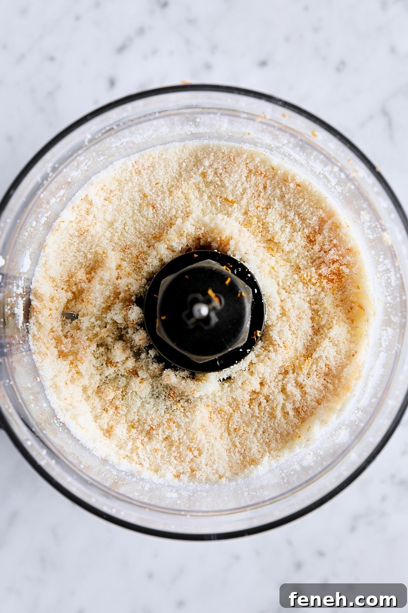 Pulsed orange-sugar in food processor