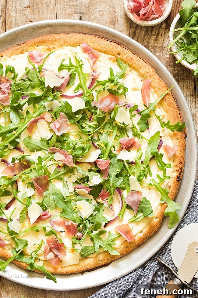 Close up of Arugula Prosciutto Pizza