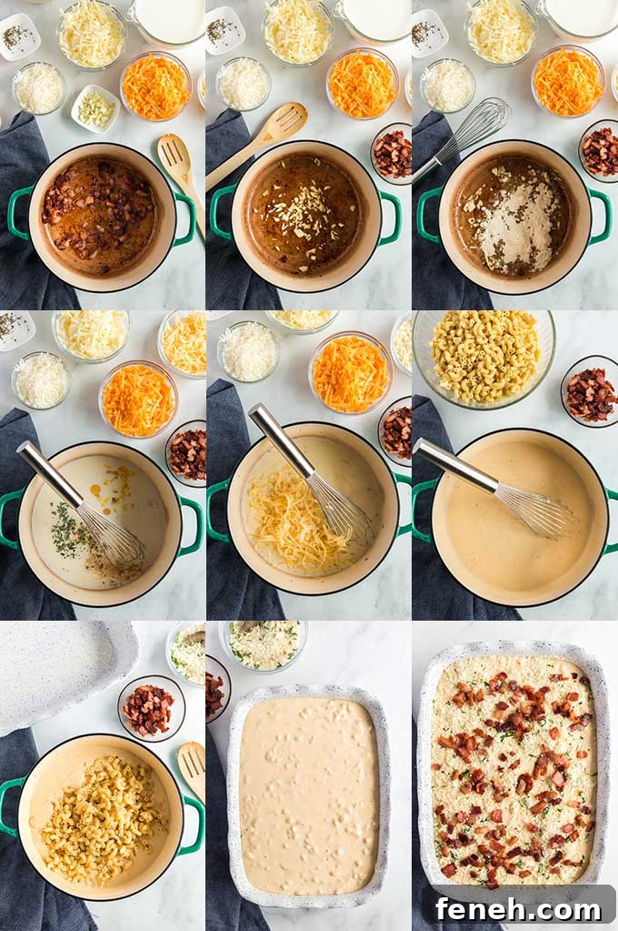 Step by step photos on how to make Carbonara Mac & Cheese.