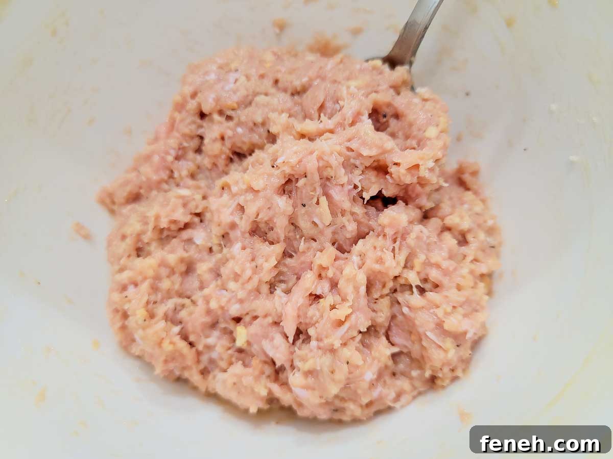 ground turkey meatball mixture in a bowl.