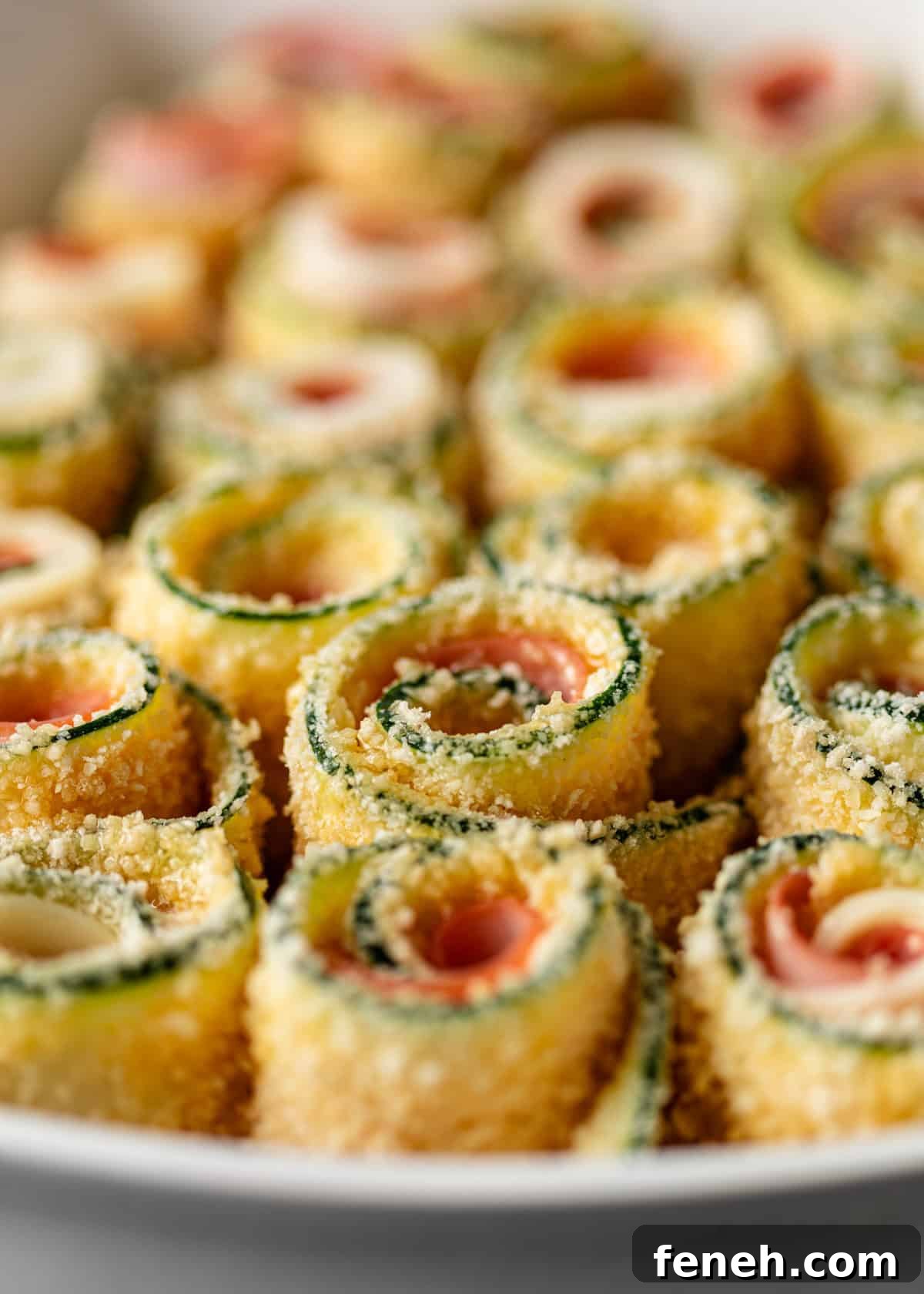 closeup: involtini in a baking dish before baked